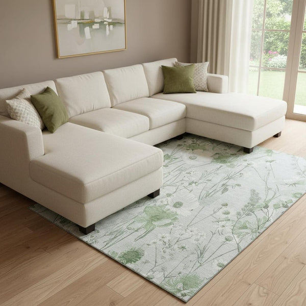 HomeRoots 8' Mint Green Floral Washable Area Rug - UV Protected, Stain Resistant, Perfect for Busy Homes 694072