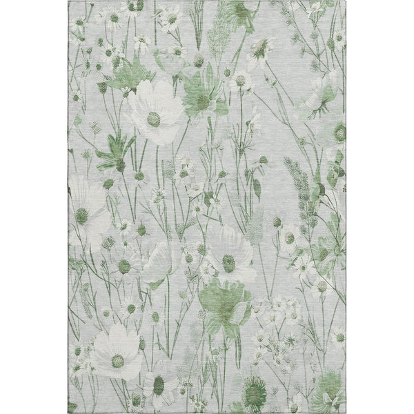 HomeRoots 8' Mint Green Floral Washable Area Rug - UV Protected, Stain Resistant, Perfect for Busy Homes 694072