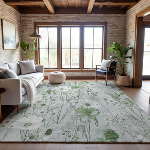 HomeRoots 8' Mint Green Floral Washable Area Rug - UV Protected, Stain Resistant, Perfect for Busy Homes 694072
