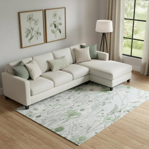 HomeRoots 9' X 12' Mint Green Floral Area Rug - Washable, UV Protected, Stain Resistant, Perfect for Families 694073