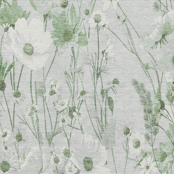 HomeRoots 9' X 12' Mint Green Floral Area Rug - Washable, UV Protected, Stain Resistant, Perfect for Families 694073