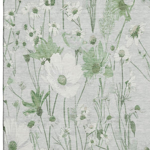 HomeRoots 10' X 14' Mint Green Floral Area Rug - Washable, UV Protected, Pet-Friendly, Stylish Design for Homes 694074