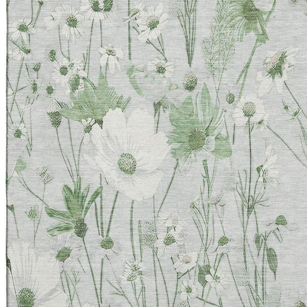 HomeRoots 10' X 14' Mint Green Floral Area Rug - Washable, UV Protected, Pet-Friendly, Stylish Design for Homes 694074