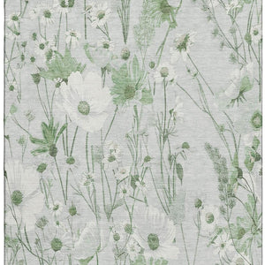 HomeRoots 10' X 14' Mint Green Floral Area Rug - Washable, UV Protected, Pet-Friendly, Stylish Design for Homes 694074