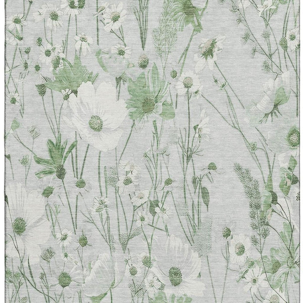 HomeRoots 10' X 14' Mint Green Floral Area Rug - Washable, UV Protected, Pet-Friendly, Stylish Design for Homes 694074