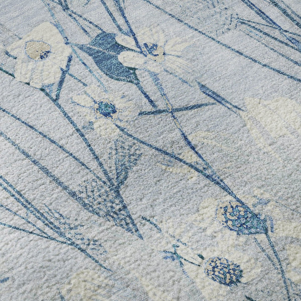 HomeRoots 8' X 8' Sky Blue Floral Washable Round Rug with UV Protection - Durable, Stain-Resistant & Stylish! 694077
