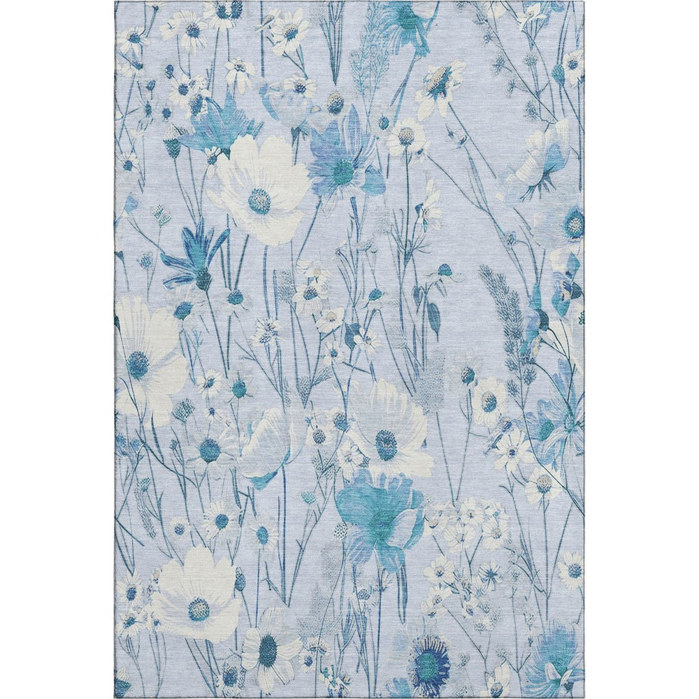HomeRoots 9' X 12' Sky Blue Floral Area Rug - Stain Resistant, UV Protected, Ideal for High-Traffic Spaces 694079