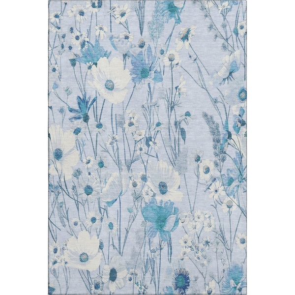 HomeRoots 9' X 12' Sky Blue Floral Area Rug - Stain Resistant, UV Protected, Ideal for High-Traffic Spaces 694079