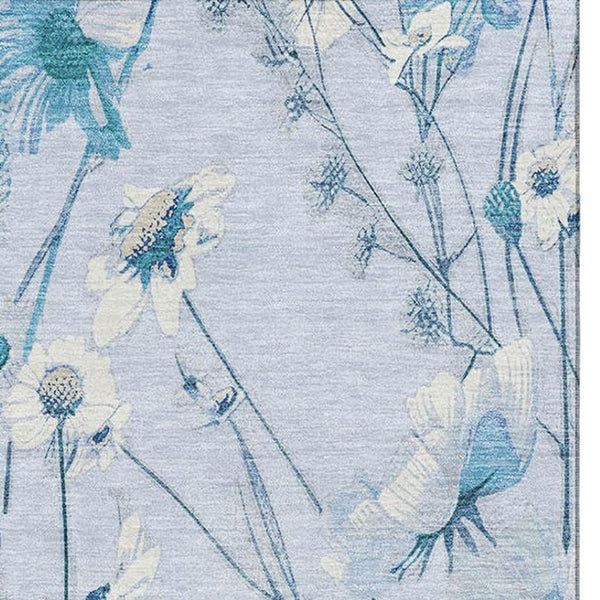 HomeRoots 9' X 12' Sky Blue Floral Area Rug - Stain Resistant, UV Protected, Ideal for High-Traffic Spaces 694079