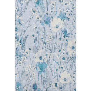 HomeRoots 9' X 12' Sky Blue Floral Area Rug - Stain Resistant, UV Protected, Ideal for High-Traffic Spaces 694079