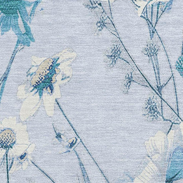 HomeRoots 10' Sky Blue and Ivory Floral Area Rug - Washable, UV Protected, Perfect for Busy Homes & Spaces 694080