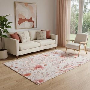 HomeRoots 5' X 8' Salmon and Ivory Floral Area Rug - Stain Resistant, UV Protected, Non-Slip for High Traffic Areas 694082
