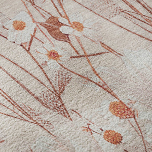 HomeRoots 8' X 8' Salmon Ivory Floral Washable Round Rug - Durable, Stain Resistant with UV Protection & Style 694083