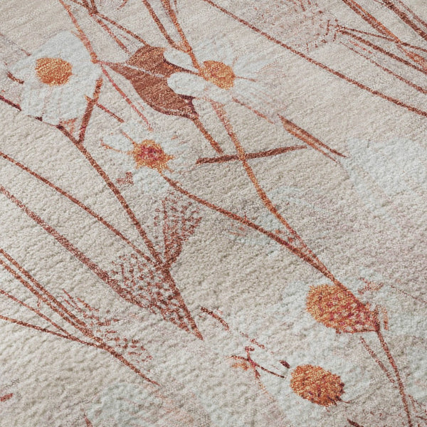 HomeRoots 8' X 8' Salmon Ivory Floral Washable Round Rug - Durable, Stain Resistant with UV Protection & Style 694083