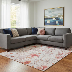 HomeRoots 8' Salmon and Ivory Floral Area Rug - Durable, Stain-Resistant, UV Protected for Busy Homes! 694084