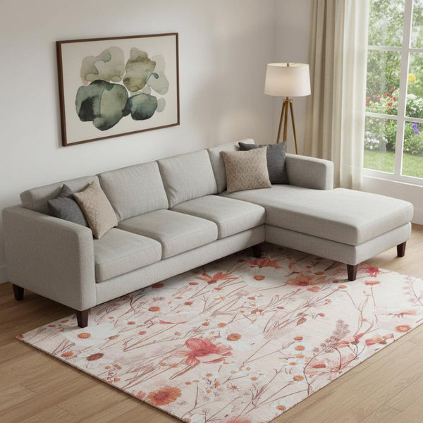 HomeRoots 9' X 12' Salmon Floral Area Rug – Washable, UV Protected, Stain Resistant for Elegant Living Spaces 694085