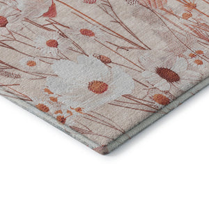 HomeRoots 9' X 12' Salmon Floral Area Rug – Washable, UV Protected, Stain Resistant for Elegant Living Spaces 694085