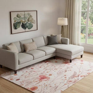 HomeRoots 10' X 14' Salmon & Ivory Floral Area Rug - Washable, UV Protected, Stain-Resistant & Stylish Decor 694086