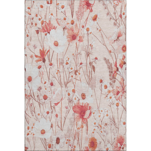 HomeRoots 10' X 14' Salmon & Ivory Floral Area Rug - Washable, UV Protected, Stain-Resistant & Stylish Decor 694086