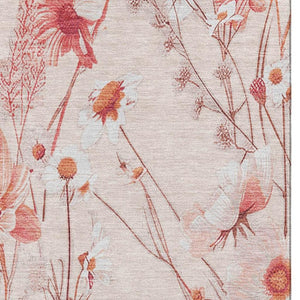 HomeRoots 10' X 14' Salmon & Ivory Floral Area Rug - Washable, UV Protected, Stain-Resistant & Stylish Decor 694086