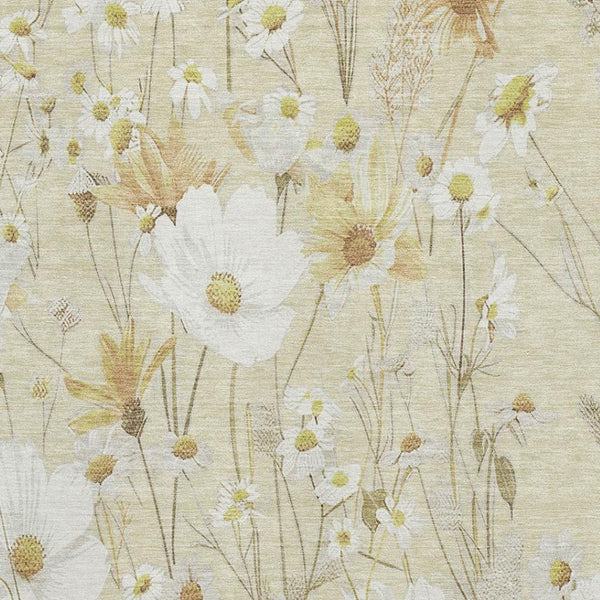 HomeRoots 5' X 8' Washable Floral Area Rug in Wheat and Ivory with UV Protection for Durable, Stylish Living Spaces 694088