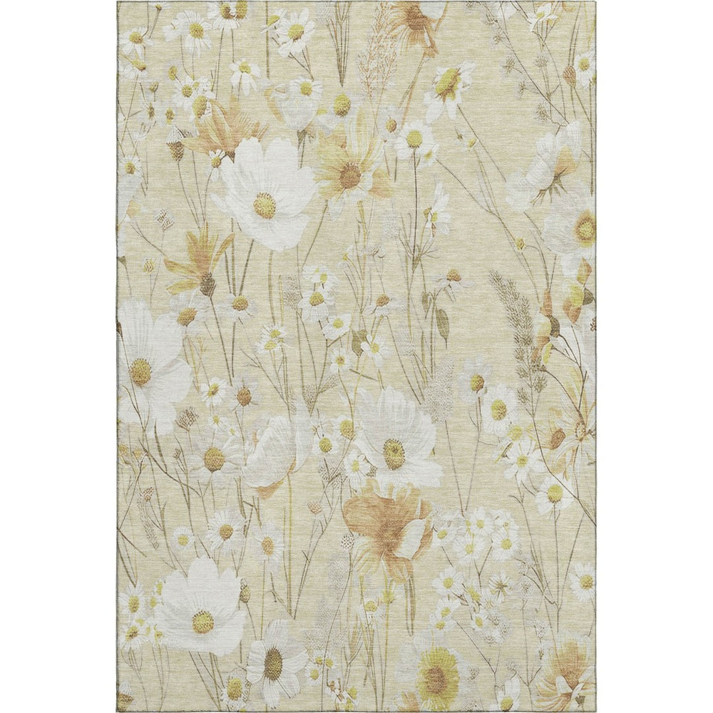 HomeRoots 8' Wheat And Ivory Floral Area Rug - Washable, UV-Protected, Durable Design for Home Elegance 694090