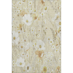 HomeRoots 9' X 12' Wheat & Ivory Floral Area Rug - Washable, Stain Resistant, UV Protected for Busy Homes 694091