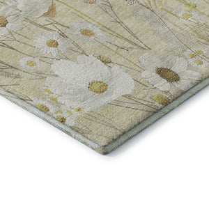 HomeRoots 9' X 12' Wheat & Ivory Floral Area Rug - Washable, Stain Resistant, UV Protected for Busy Homes 694091