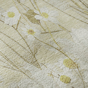 HomeRoots 9' X 12' Wheat & Ivory Floral Area Rug - Washable, Stain Resistant, UV Protected for Busy Homes 694091