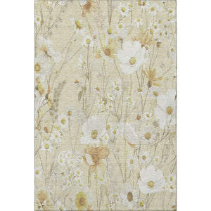 HomeRoots 9' X 12' Wheat & Ivory Floral Area Rug - Washable, Stain Resistant, UV Protected for Busy Homes 694091