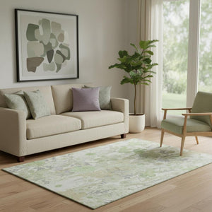 HomeRoots 5' X 8' Artichoke Green Floral Area Rug - Washable, UV-Protected, Stain-Resistant Beauty for Homes 694094