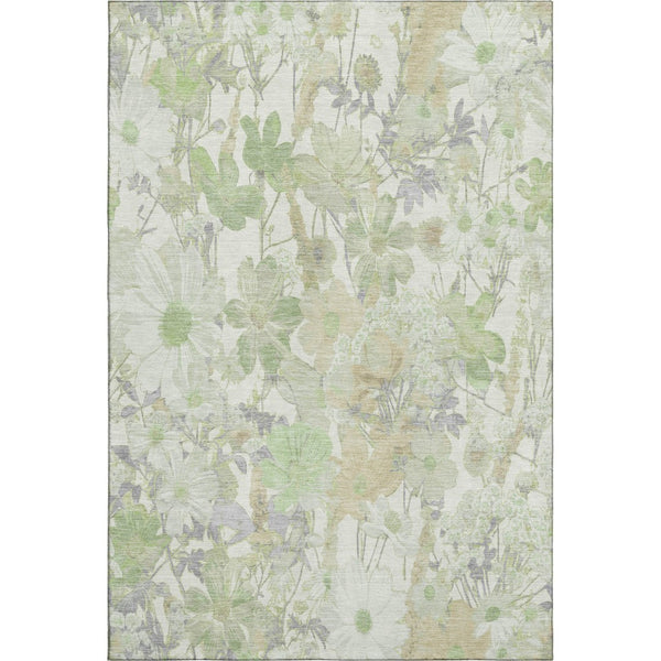 HomeRoots 5' X 8' Artichoke Green Floral Area Rug - Washable, UV-Protected, Stain-Resistant Beauty for Homes 694094
