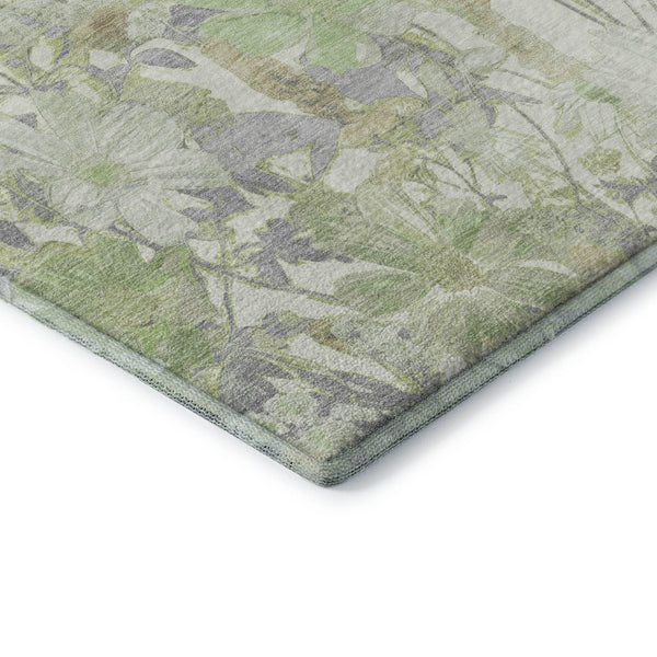 HomeRoots 5' X 8' Artichoke Green Floral Area Rug - Washable, UV-Protected, Stain-Resistant Beauty for Homes 694094