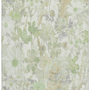 HomeRoots 5' X 8' Artichoke Green Floral Area Rug - Washable, UV-Protected, Stain-Resistant Beauty for Homes 694094
