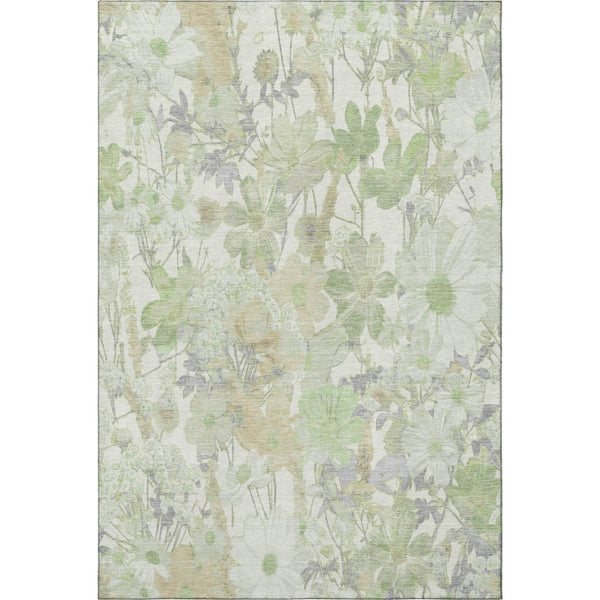 HomeRoots 5' X 8' Artichoke Green Floral Area Rug - Washable, UV-Protected, Stain-Resistant Beauty for Homes 694094