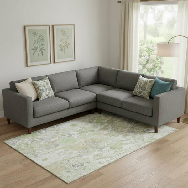 HomeRoots 9' X 12' Artichoke Green Floral Area Rug with UV Protection - Stain Resistant & Machine Washable Elegance 694097