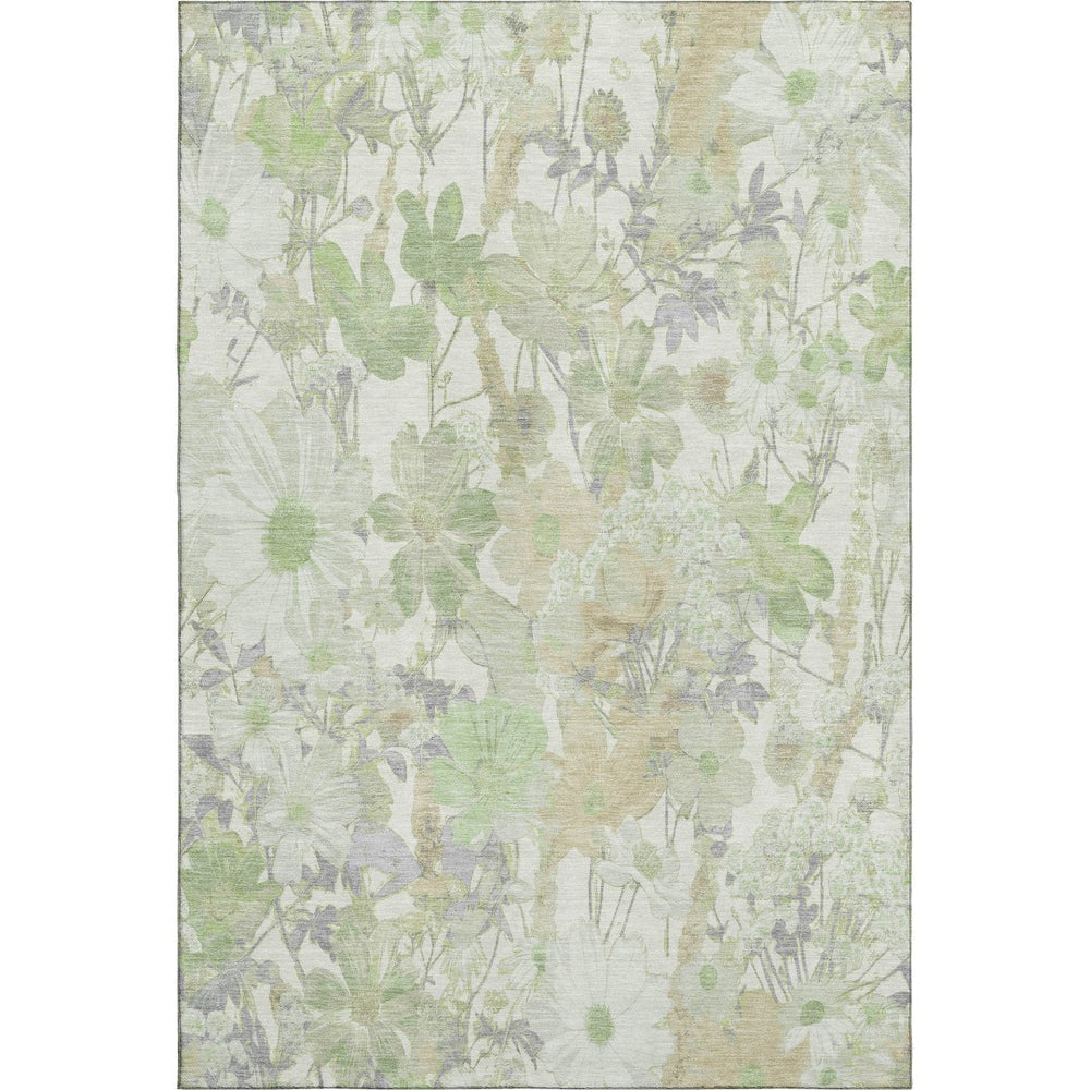 HomeRoots 9' X 12' Artichoke Green Floral Area Rug with UV Protection - Stain Resistant & Machine Washable Elegance 694097