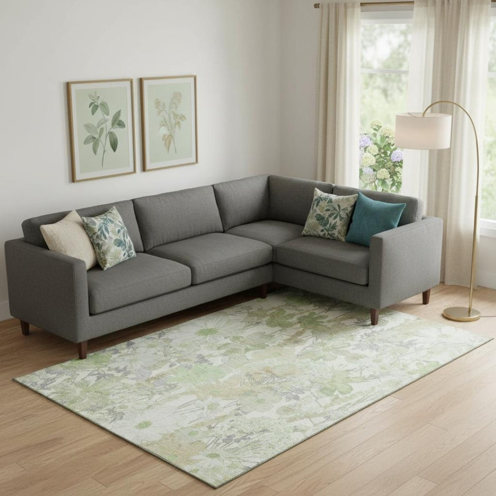 HomeRoots 10' Artichoke Green Floral Area Rug - Washable, UV-Protected, Durable Design for Homes with Kids & Pets 694098