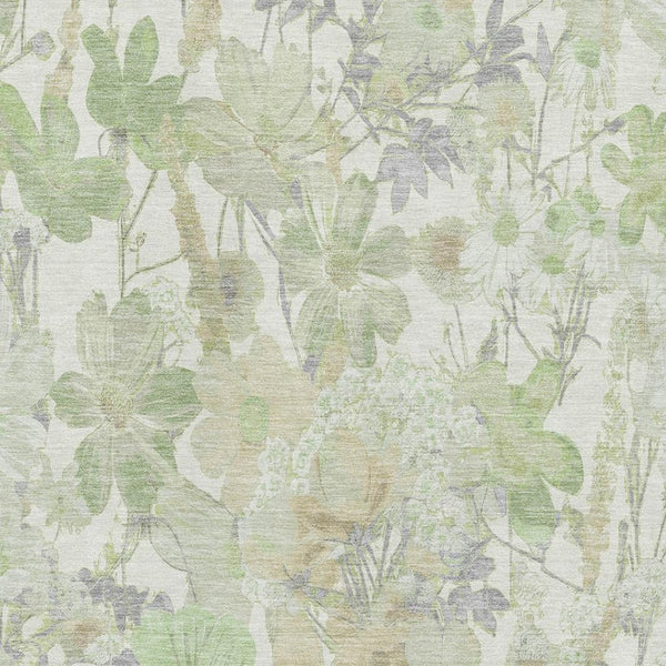 HomeRoots 10' Artichoke Green Floral Area Rug - Washable, UV-Protected, Durable Design for Homes with Kids & Pets 694098