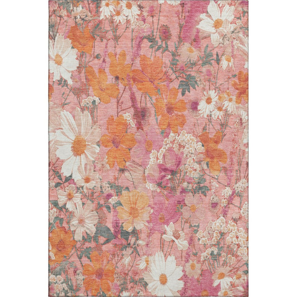 HomeRoots 5' X 8' Blush Orange and Ivory Floral Area Rug - Stain Resistant, UV Protected, Ideal for Homes 694100