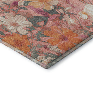 HomeRoots 8' Blush Orange & Ivory Floral Washable Area Rug with UV Protection for Stylish, Durable Living Spaces 694102