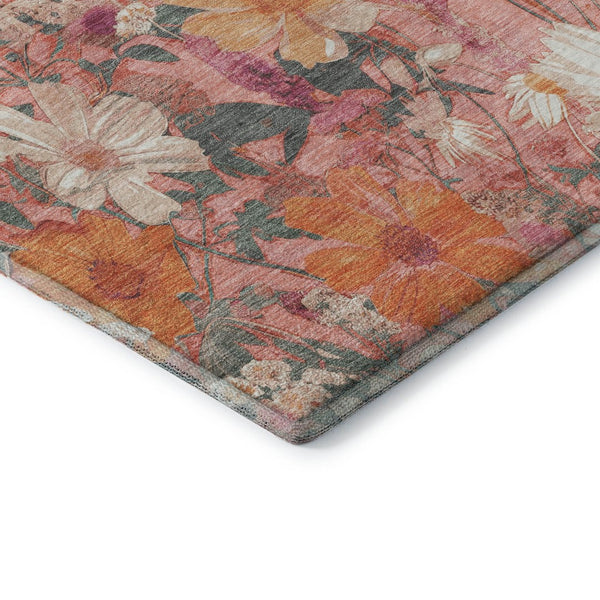 HomeRoots 8' Blush Orange & Ivory Floral Washable Area Rug with UV Protection for Stylish, Durable Living Spaces 694102