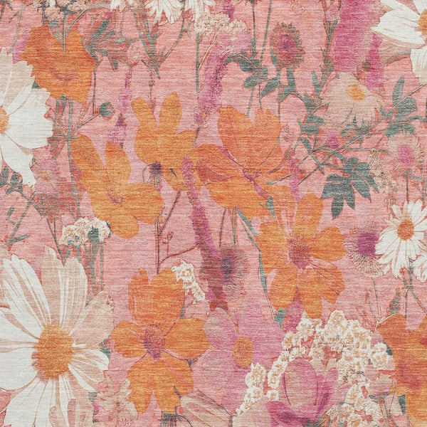 HomeRoots 8' Blush Orange & Ivory Floral Washable Area Rug with UV Protection for Stylish, Durable Living Spaces 694102