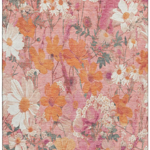 HomeRoots 8' Blush Orange & Ivory Floral Washable Area Rug with UV Protection for Stylish, Durable Living Spaces 694102