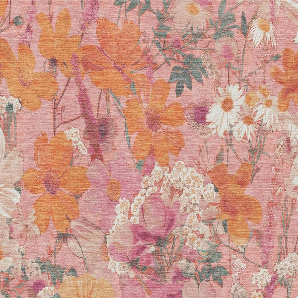 HomeRoots 10' X 14' Blush Orange & Ivory Floral Area Rug - Washable, UV Protected, Perfect for Homes with Kids! 694104