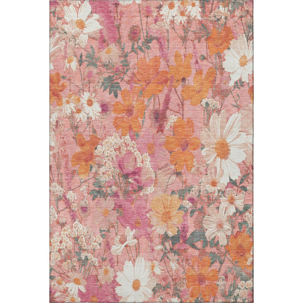 HomeRoots 10' X 14' Blush Orange & Ivory Floral Area Rug - Washable, UV Protected, Perfect for Homes with Kids! 694104