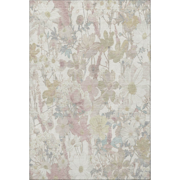 HomeRoots 5' X 8' Elegant Ivory Beige Floral Washable Area Rug with UV Protection for Family Spaces 694106