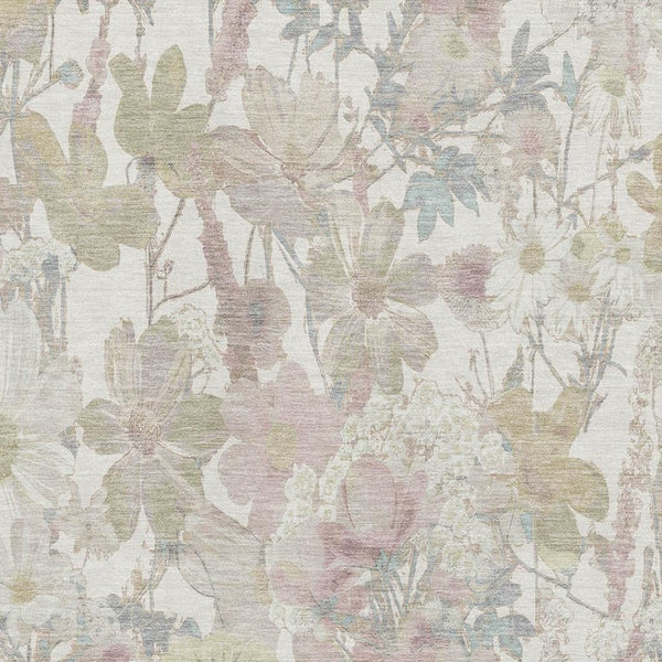 HomeRoots 8' Elegant Ivory Beige Floral Area Rug - Washable, UV Protected, Durable for Family Spaces, Kids & Pets 694108