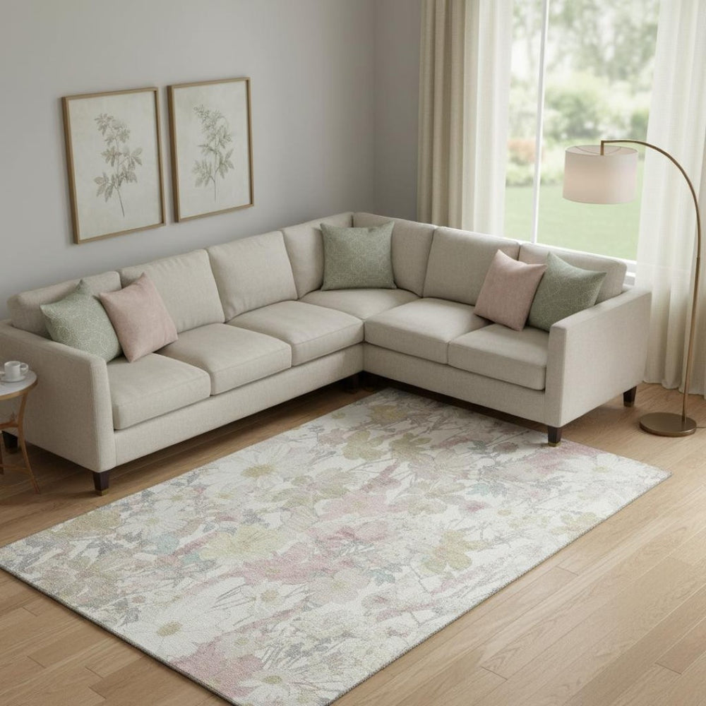 HomeRoots 9' X 12' Elegant Ivory Beige Floral Area Rug with Washable, UV Protection for High-Traffic Spaces 694109