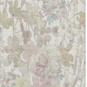 HomeRoots 9' X 12' Elegant Ivory Beige Floral Area Rug with Washable, UV Protection for High-Traffic Spaces 694109